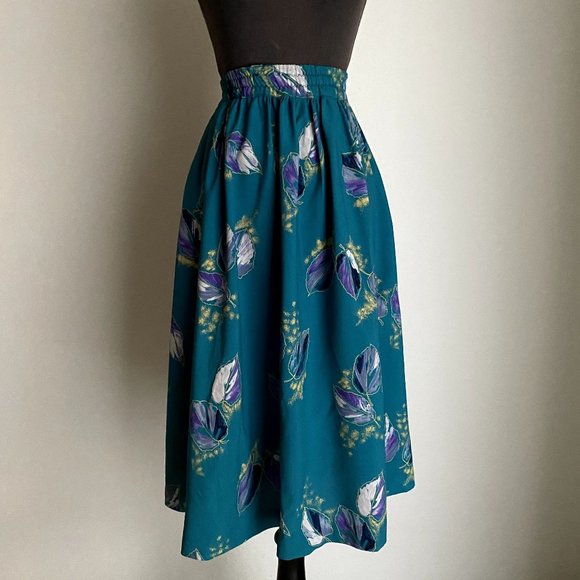 Vintage Dresses & Skirts - Vintage sz L Floral flare 50s 1950s maxi midi skirt